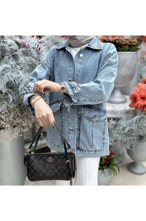 Taş İşlemeli Denim Ceket